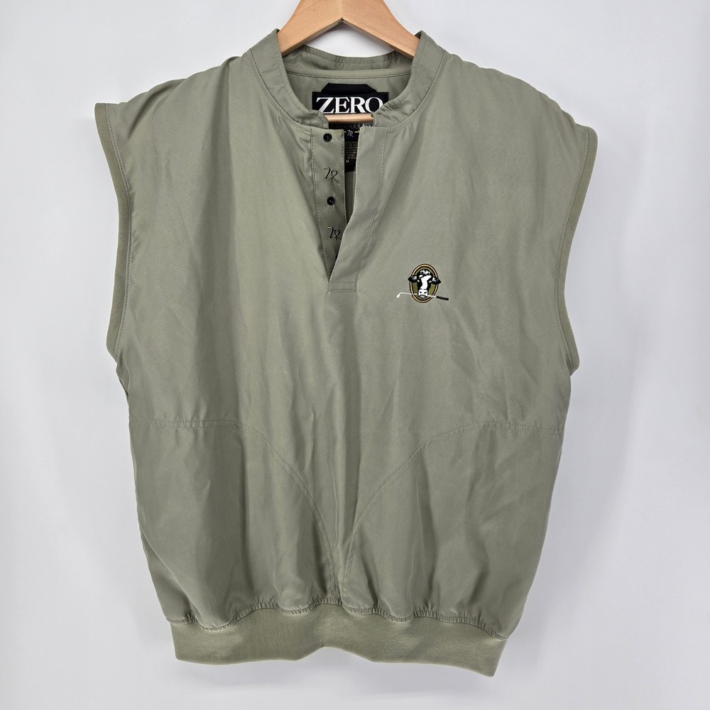 Zero Restriction Golf Vest Mens Medium Khaki Green Cow Logo Wind Microfiber USA